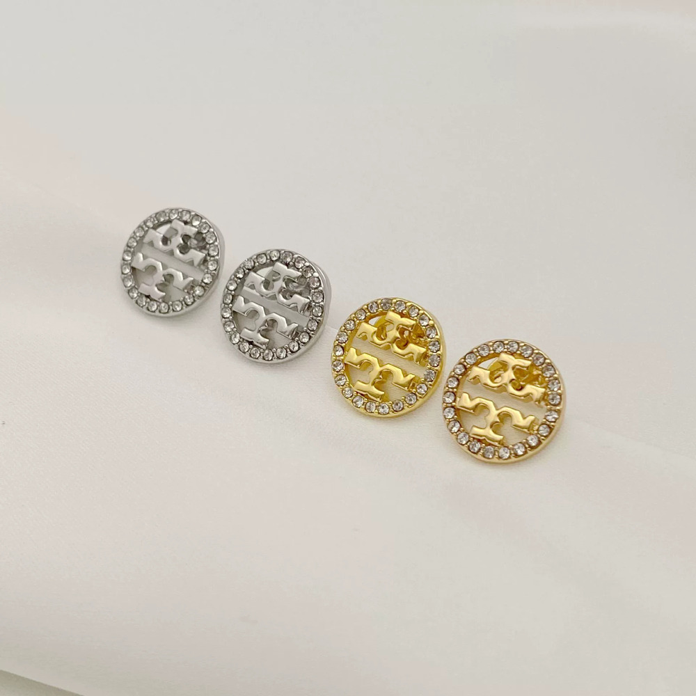 Tory Burch Gold Plated Round Double Stud Cross Earrings